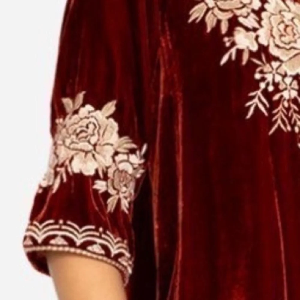 Johnny Was Heavily Embroidered Olenna Velvet 3/4 Sleeve Flutter Top NWT - Picture 6 of 8